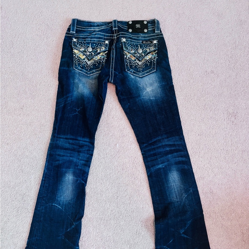Miss Me Navy Flare Jeans with Embellished Pockets